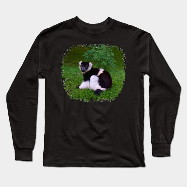 Black & White Ruffled Lemur Long Sleeve T-Shirt by Nicole Gath Photography